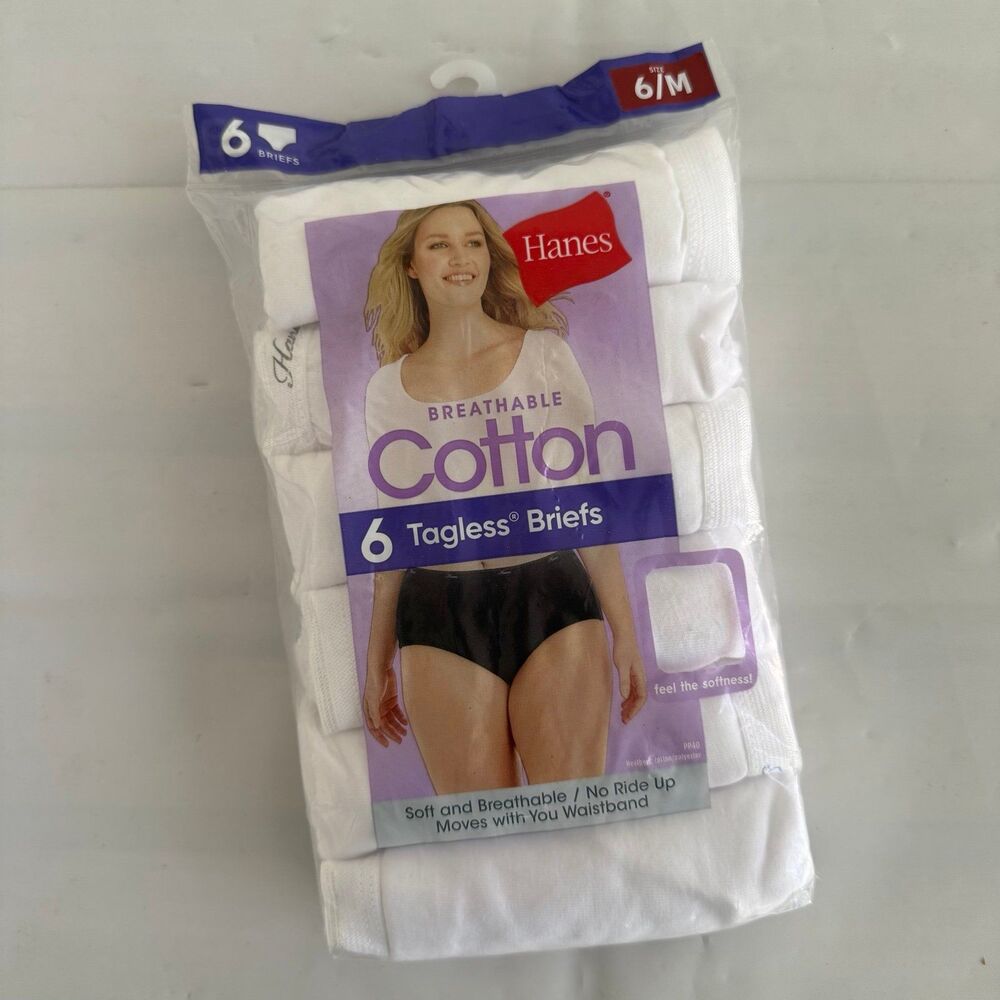 Hanes Women's 6/M Tagless Briefs Underwear 100% Cotton White 6 Pk
